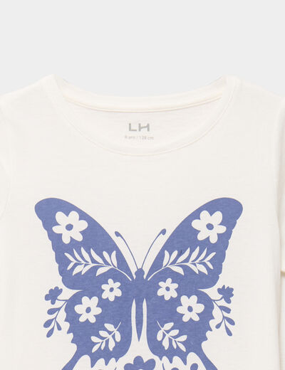 T-shirt col rond manches courtes coton ivoire fille