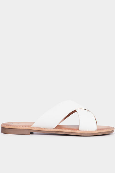 Mules brides larges crois&eacute;es blanc femme