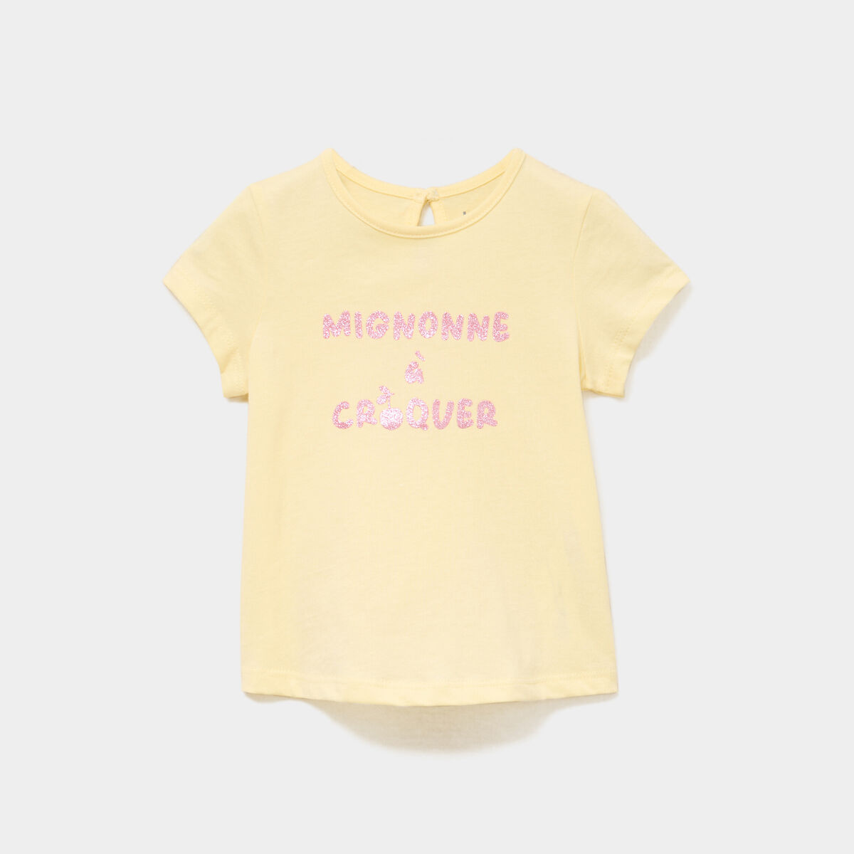 T-shirt droit manches courtes coton jaune clair b&eacute;b&eacute; fille