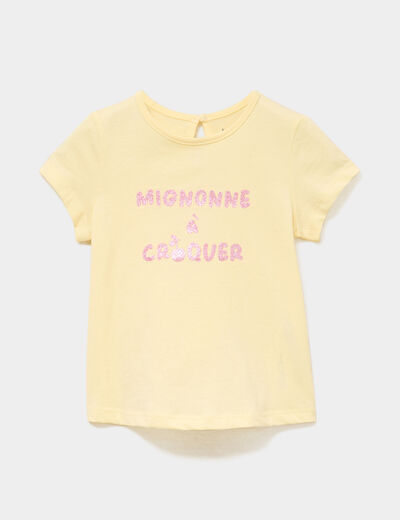 T-shirt droit manches courtes coton jaune clair b&eacute;b&eacute; fille