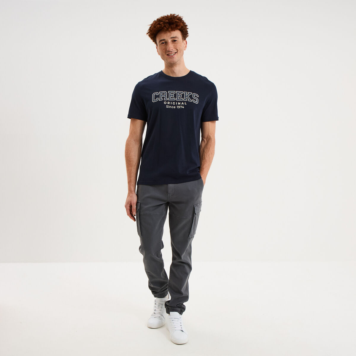 T-shirt col rond manches courtes coton bleu marine homme