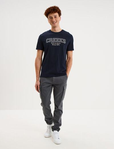 T-shirt col rond manches courtes coton bleu marine homme