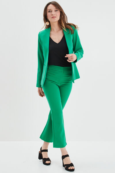 Veste blazer cintrée col en V vert émeraude femme