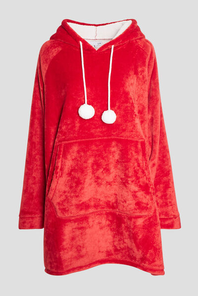Poncho plaid à capuche rouge femme