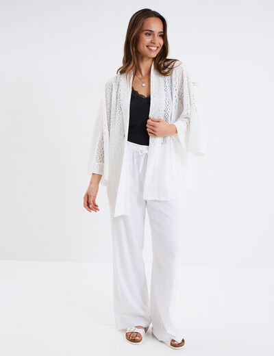 Veste ample esprit kimono dentelle blanc femme