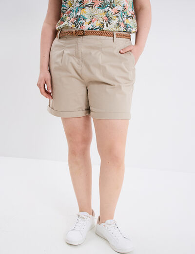 Short chino avec ceinture tressée beige femme grande taille