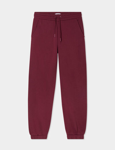 Pantalon jogging droit molleton bordeaux femme