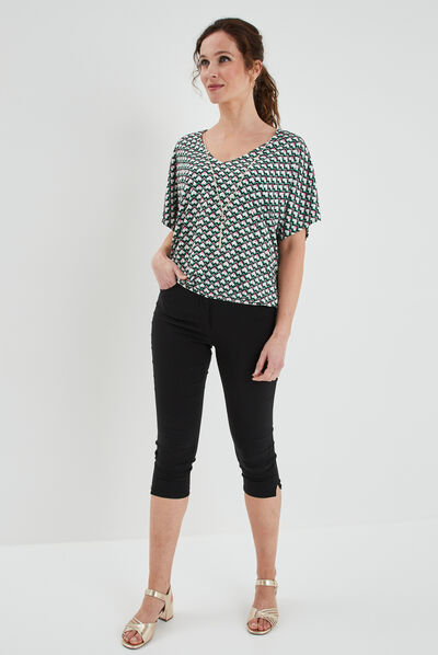 T-shirt col en V bijou Mosquitos vert femme