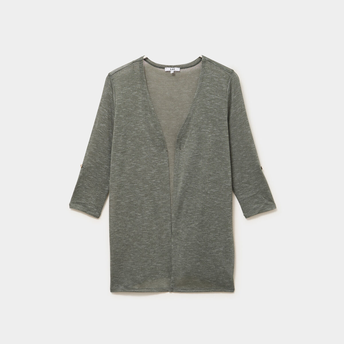 Gilet fin mi long manches 3/4 vert kaki femme