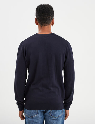 Pull col tunisien manches longues bleu marine homme