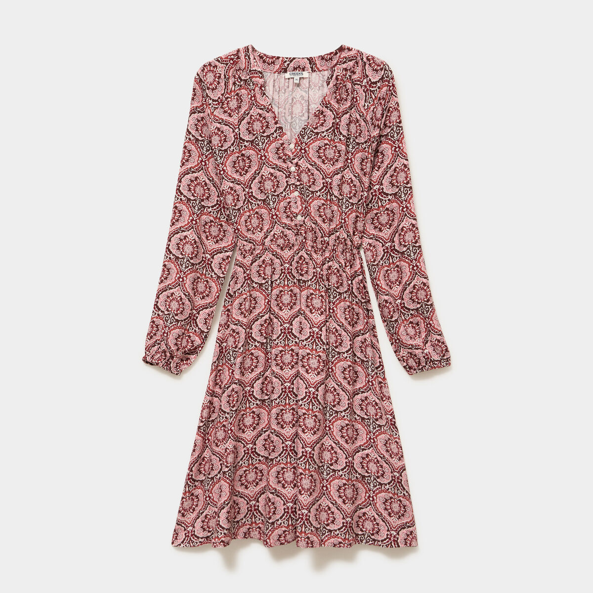 Robe longueur genou fluide col en V marron chocolat femme