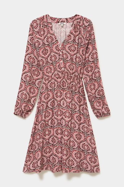 Robe longueur genou fluide col en V marron chocolat femme