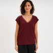 T-shirt col en V manches courtes bordeaux femme