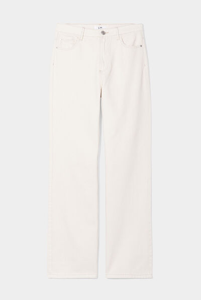 Jeans wide leg taille haute coton ecru femme