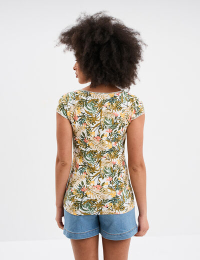 T-shirt col V droit manches courtes blanc femme