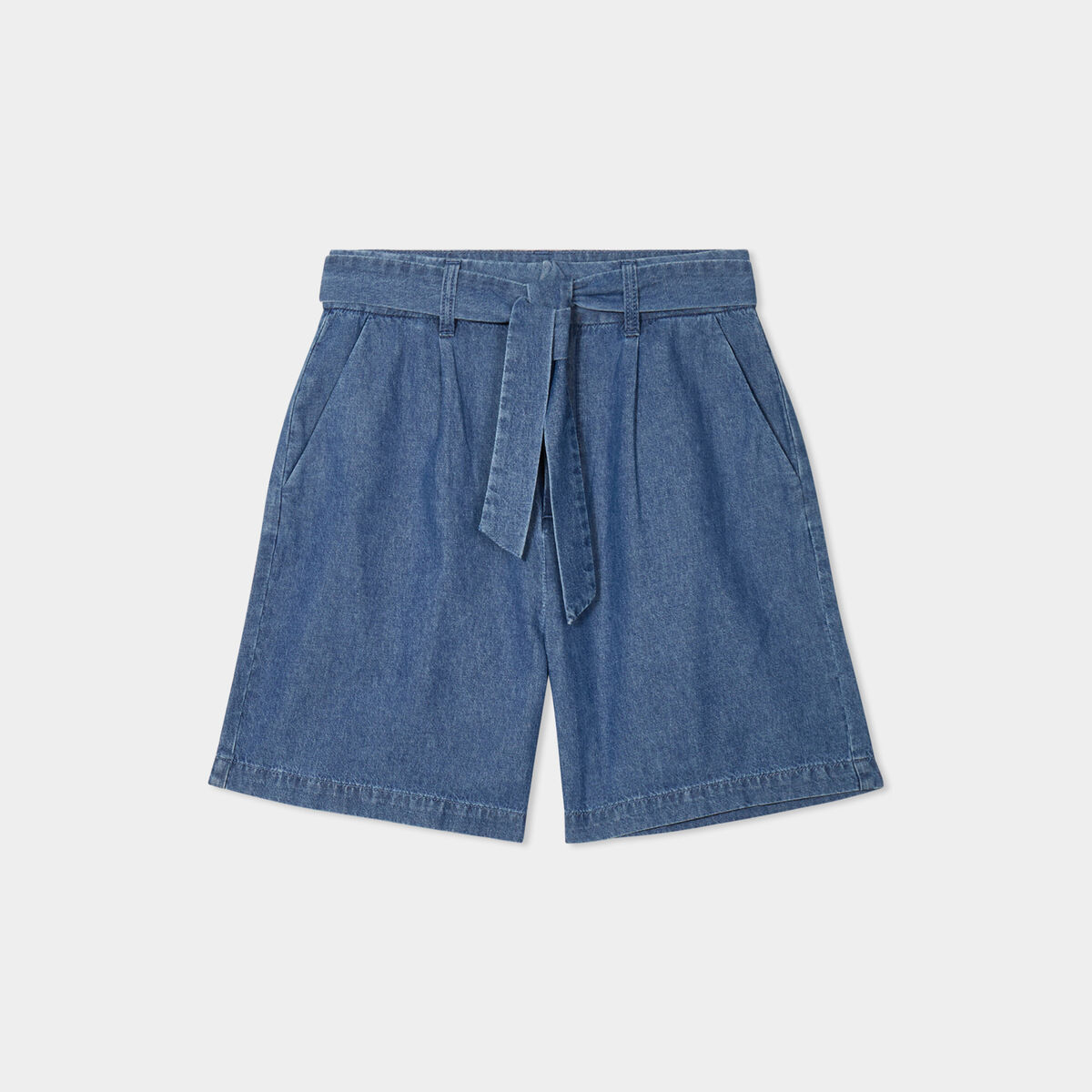 Short large jean coton ceinture à nouer denim double stone femme