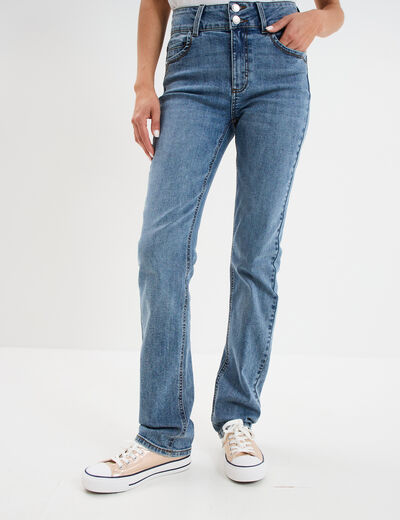 Jean denim droit en coton denim stone femme