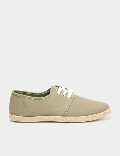 Derbies en toile &agrave; lacets vert kaki femme