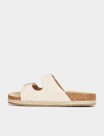 Mules plates tressées avec boucles sable femme