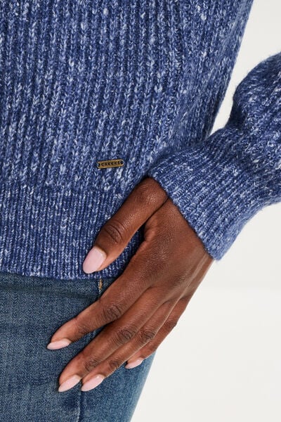 Pull manches longues col rond bleu femme