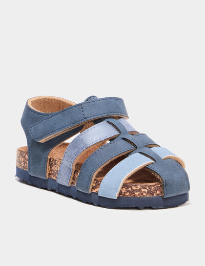 Sandales bout ferm&eacute; avec scratchs bleu marine gar&ccedil;on
