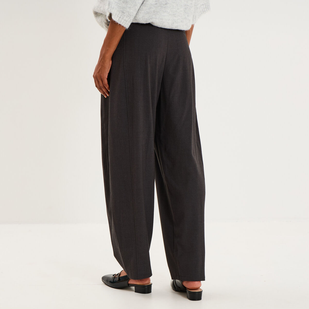 Pantalon ballon taille haute &agrave; pinces gris fonc&eacute; femme