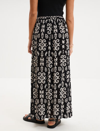 Jupe longue fluide cr&eacute;pon noir femme