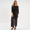 Robe longue fendue &agrave; sequins noir femme