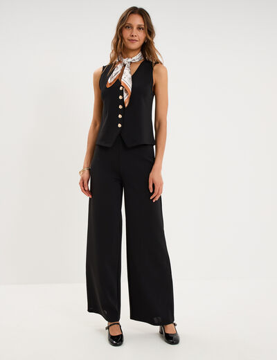 Gilet sans manches ajust&eacute; col en V noir femme