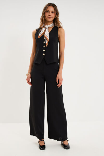 Gilet sans manches ajust&eacute; col en V noir femme