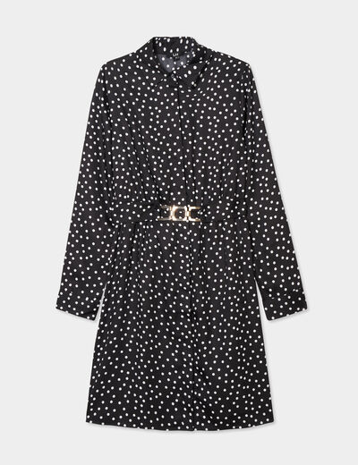 Robe chemise effet satin avec boucles noir femme
