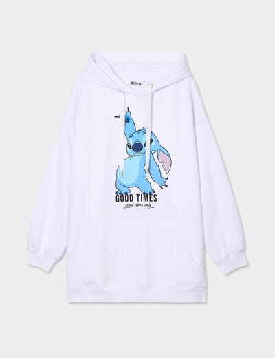 Sweat hoodie oversize à capuche Stitch blanc femme