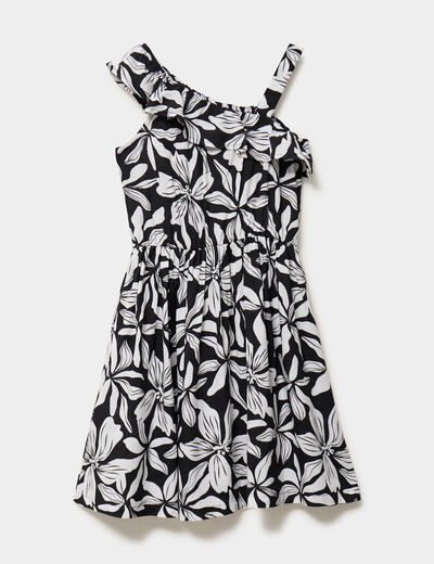 Robe encolure asym&eacute;trique &agrave; volants noir fille