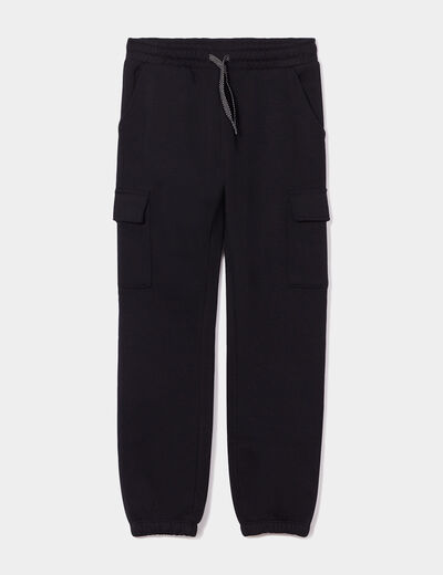 Pantalon de jogging cargo molletonn&eacute; noir fille