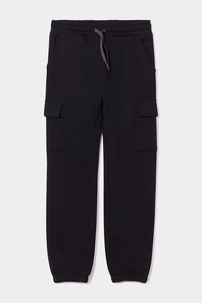 Pantalon de jogging cargo molletonn&eacute; noir fille