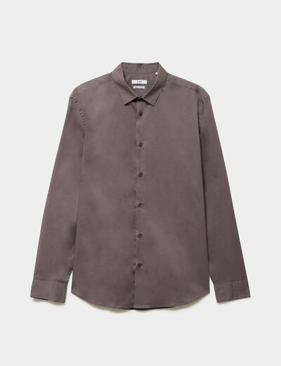 Chemise stretch manches longues gris fonc&eacute; homme