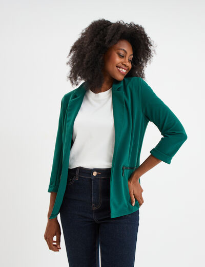Veste blazer cintré manches 3/4 vert foncé femme