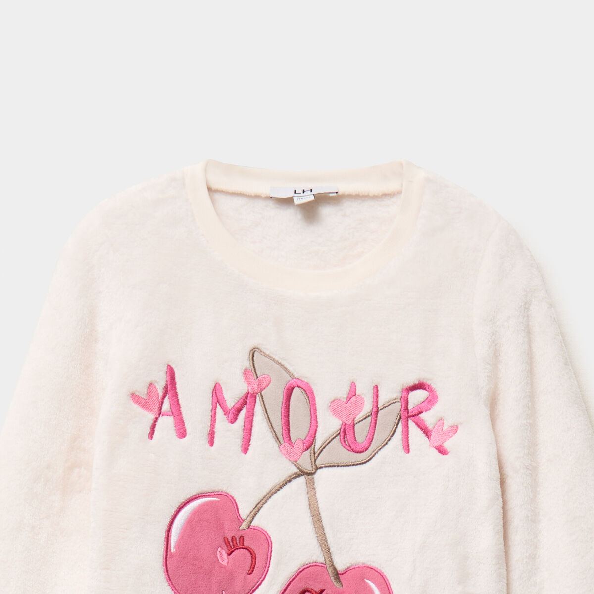 Ensemble pyjama brod&eacute; velours 2 pi&egrave;ces rose clair fille