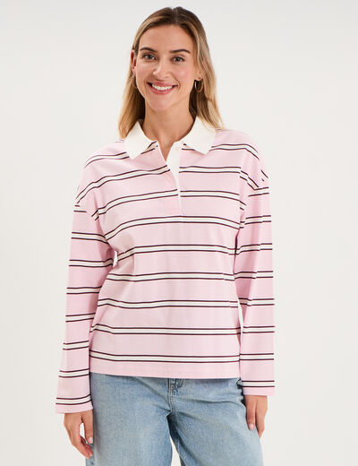 Polo manches longues coton rose pastel femme