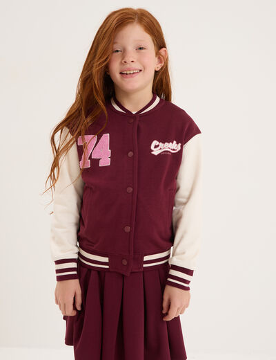 Gilet teddy boutonné coton majoritaire bordeaux fille