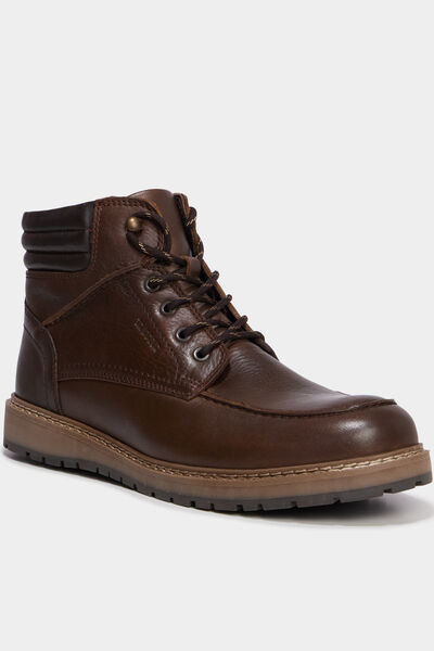 Boots &agrave; lacets en cuir marron homme
