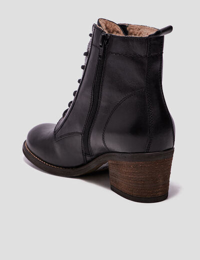 Bottines en cuir à talons fourrées noir femme