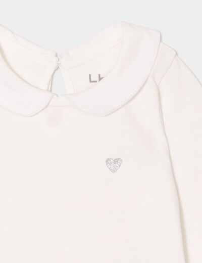 T-shirt col claudine manches longues blanc bébé fille