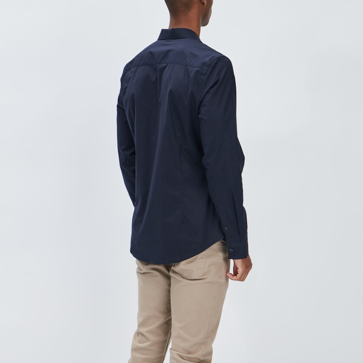 Chemise stretch manches longues bleu marine homme