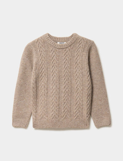 Pull manches longues col rond beige gar&ccedil;on