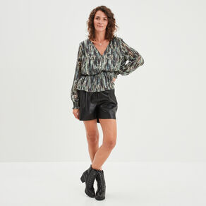 Blouse cintrée col en V Liberto vert kaki femme