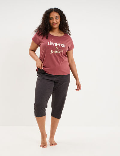 Ensemble pyjama corsaire et t-shirt rose framboise femme grande taille