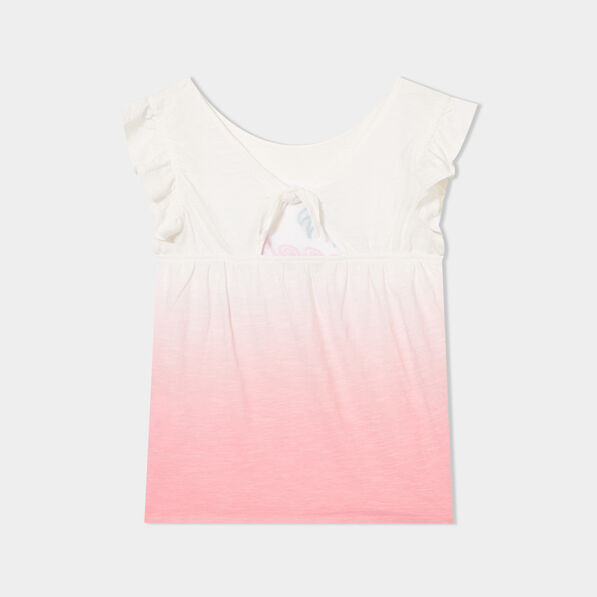 t shirt a volants et noeud dos rose fille T-shirt à volants et noeud dos rose fille
