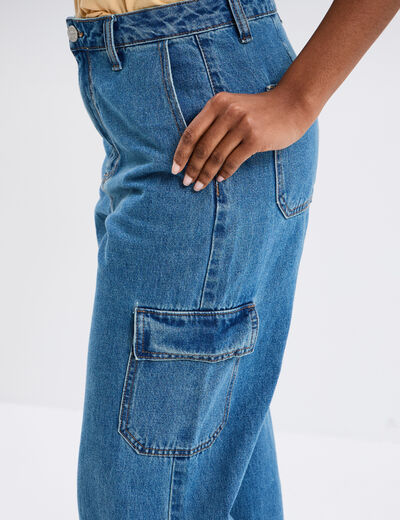 Jeans cargo taille standard Creeks denim stone femme