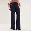 Pantalon wide leg &agrave; pont boutonn&eacute; bleu fonc&eacute; femme